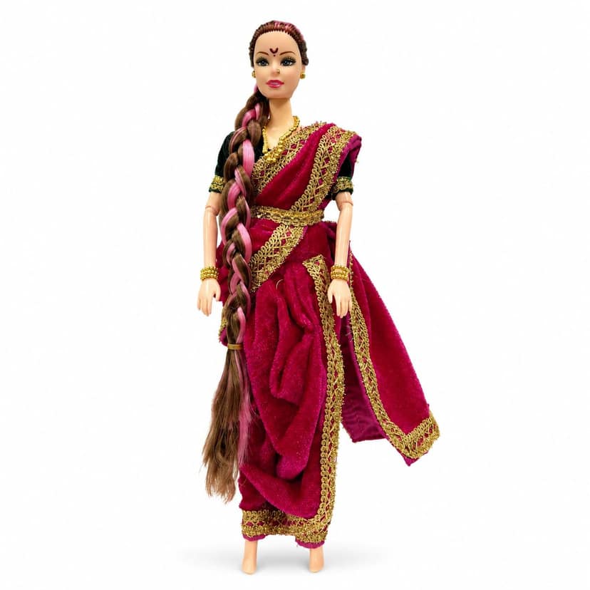 Mom and Me Traditional Indian Dolls for Girls 3+ Years, Kids Girls, Velvet Nauvari Saree Bride Doll, Cultural Festival Gift Toy with Storage Container, Pink & Green, Pink