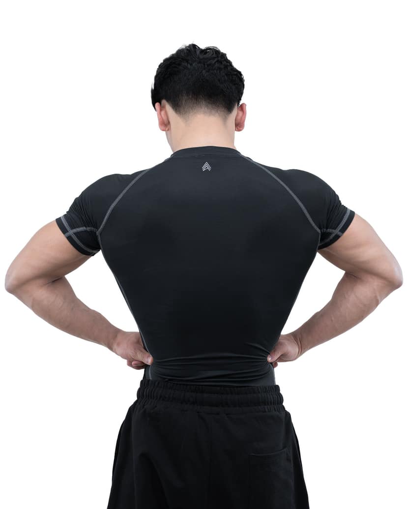 Athflex Men’s Muscle Fit Half Sleeve Textured Compression T-Shirt – Quick Dry, Textured Fabric,Superhero Look ,Stretchable Sportswear for Workout,Fitness & GYM - black/L view 2