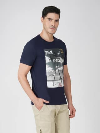 Men’s Breathable Cotton Graphic Tee for Casual Wear-Navy