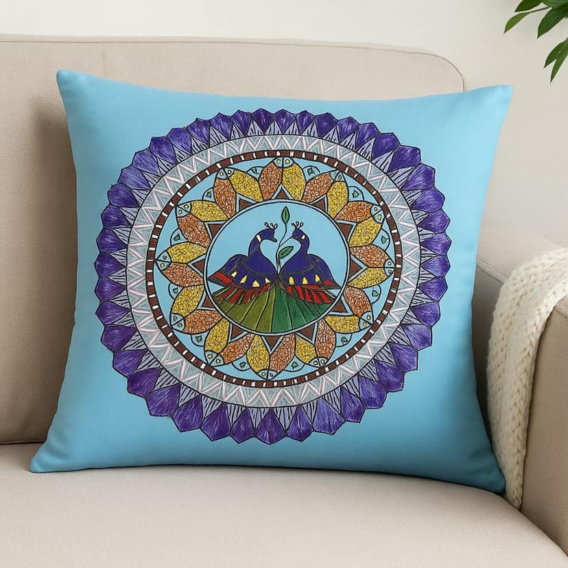 Peacock Mandala Cushion Cover view 2