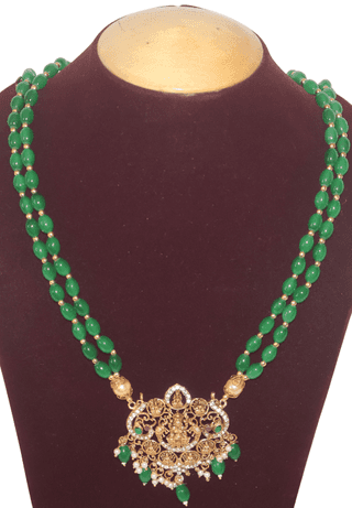 Green Bead Necklace with Deity Pendant