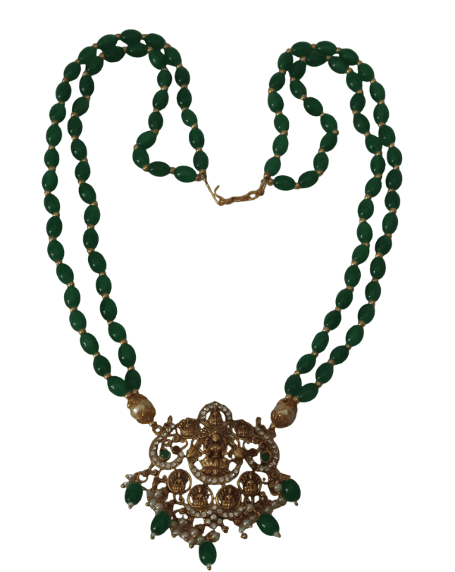 Green Bead Necklace with Deity Pendant view 2