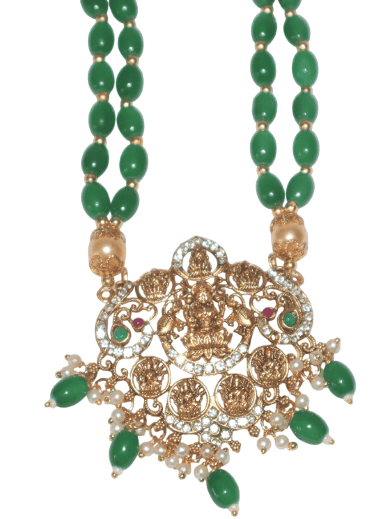 Green Bead Necklace with Deity Pendant view 3