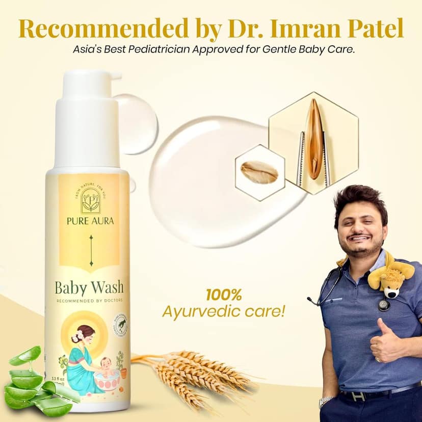 Pure Aura Baby Body Wash 100 ml | Infused with 12 Ayurvedic Herbs | Tear-Free & Gentle Formula | Natural Hydration for Baby's Skin | Doctors Recommended | Vegan, Cruelty-Free | Safe for Newborns & Kids view 2