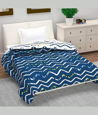DIVINE CASA Single Polyester Blue Geometrical Dohar