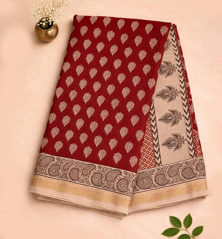 Bagh Print Maheshwari Cotton-Silk Saree – Hand Block Printed