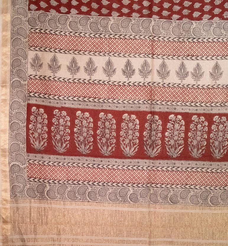Bagh Print Maheshwari Cotton-Silk Saree – Hand Block Printed view 5