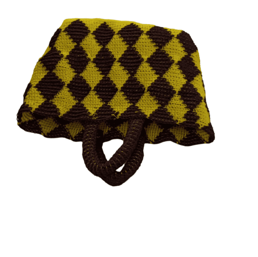 "Handmade raffia basket with a unique geometric pattern, perfect for storing small items or as a gift" view 2