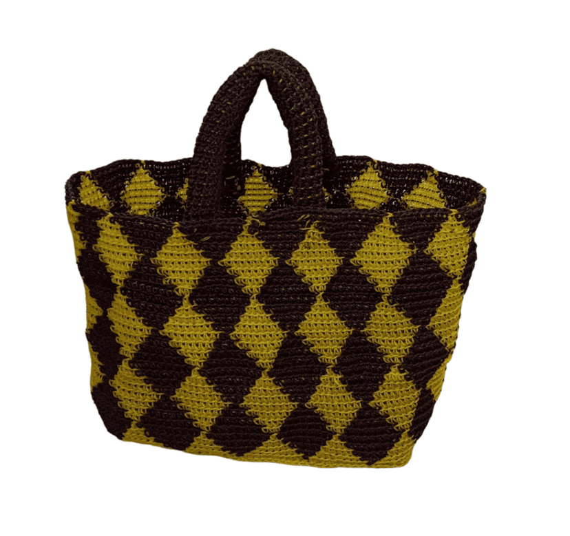 "Handmade raffia basket with a unique geometric pattern, perfect for storing small items or as a gift" view 3