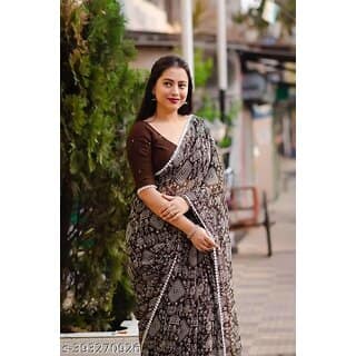 Brown Colour Geomatric Print Saree With Blouse Piece