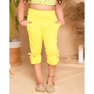 Kids Cave Capri For Girls Casual Solid Cotton Blend (Yellow Pack of 1)