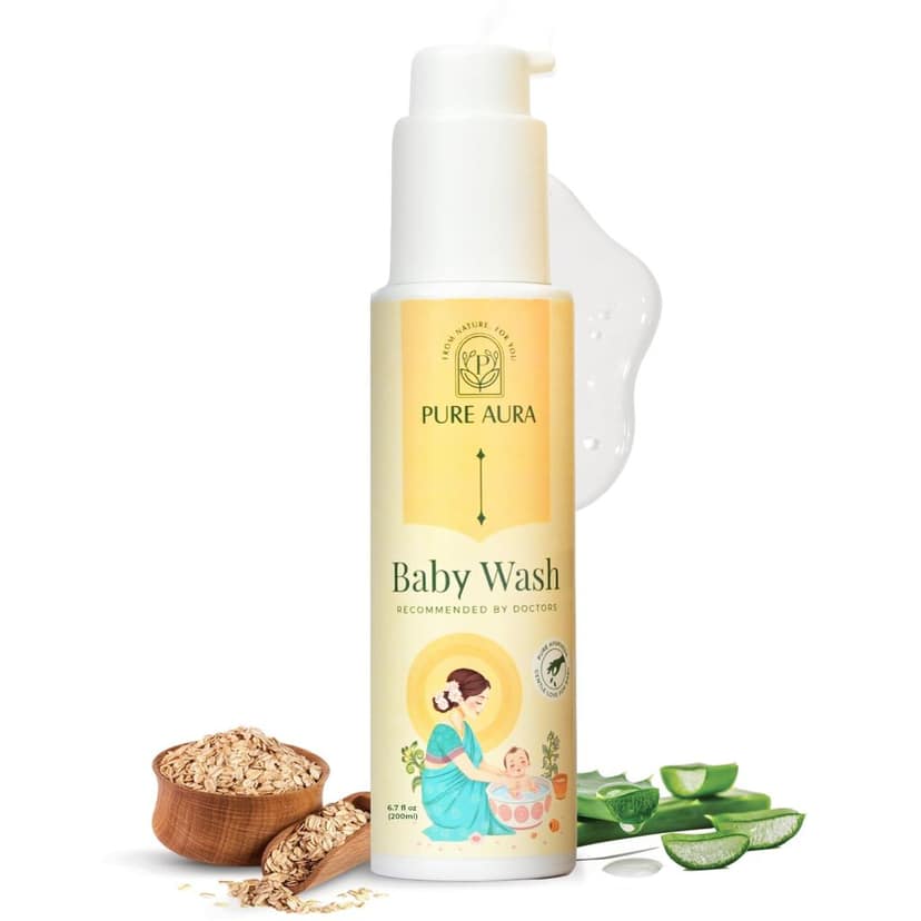 Pure Aura Baby Body Wash 100 ml | Infused with 12 Ayurvedic Herbs | Tear-Free & Gentle Formula | Natural Hydration for Baby's Skin | Doctors Recommended | Vegan, Cruelty-Free | Safe for Newborns & Kids