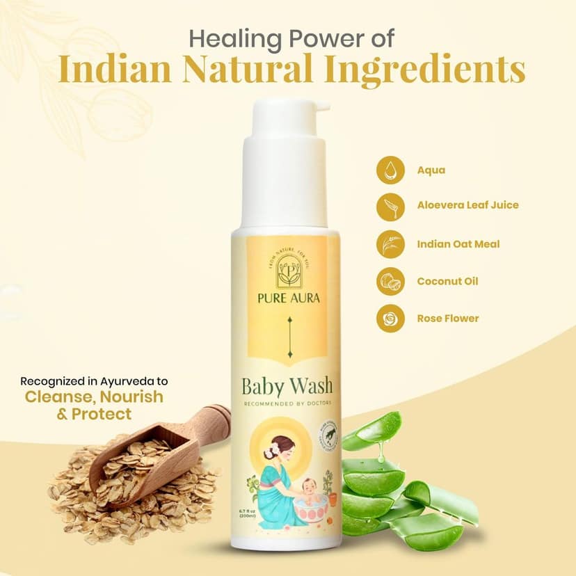 Pure Aura Baby Body Wash 100 ml | Infused with 12 Ayurvedic Herbs | Tear-Free & Gentle Formula | Natural Hydration for Baby's Skin | Doctors Recommended | Vegan, Cruelty-Free | Safe for Newborns & Kids view 2