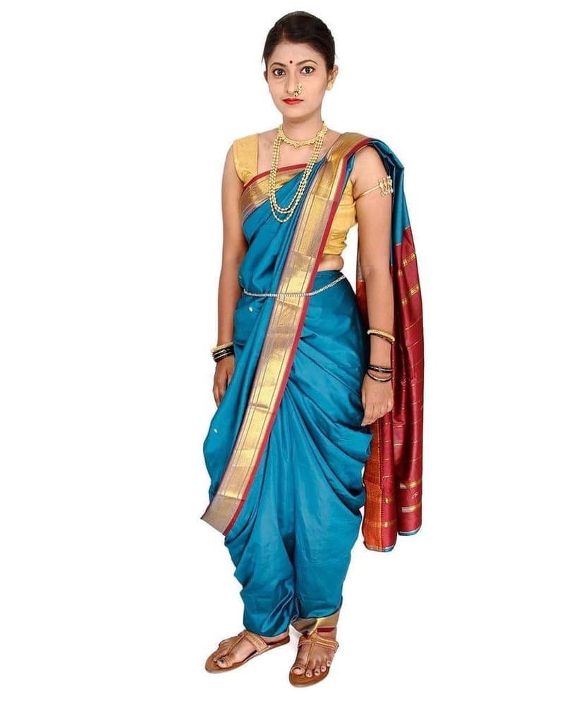 Readymade Peacock Blue Nauwari Saree view 3