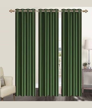 N2C Home Solid Semi-Transparent Eyelet Curtain 7 ft ( Pack of 3 ) - Green