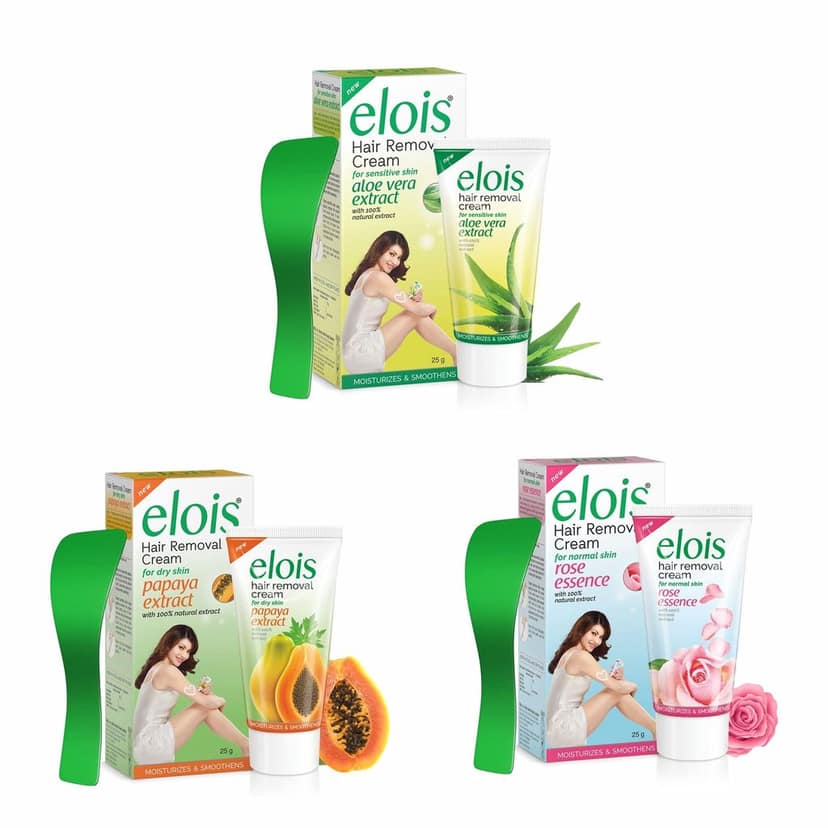 Elois Hair Removal Cream For Women with natural extracts of Aloe Vera, Papaya, and Rose essence for Soft, Smooth, Sensitive & Dry Skin (50 gm Set of 3)