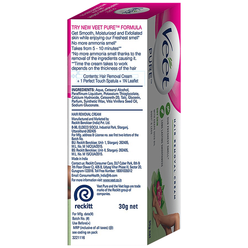 Veet Pure Hair Removal Cream - For Women, With No Ammonia Smell, Dry Skin, 30 G view 2