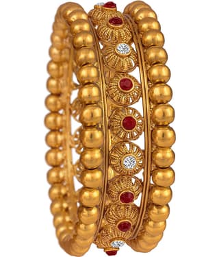 Ethnic One Gram Gold Plated Designer Stone Studded Kada for Women and Girls