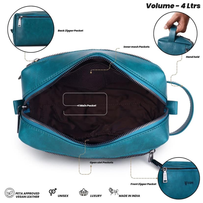 Men Toiletry Pouch | Pu Vegan Leather Travel Bag | Cosmetic Organizer | Water Resistant with Multi Compartment | Travel Organizer Bag view 4