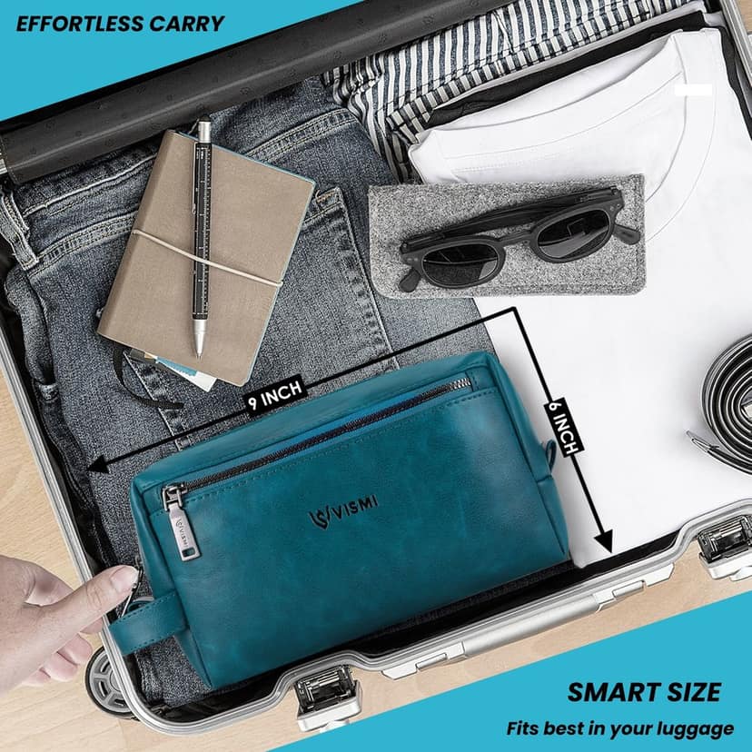 Men Toiletry Pouch | Pu Vegan Leather Travel Bag | Cosmetic Organizer | Water Resistant with Multi Compartment | Travel Organizer Bag view 6
