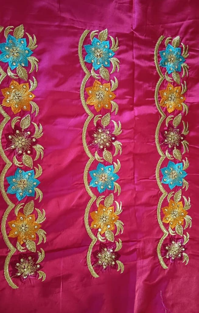 Red and gold embroidered blouse with floral motifs view 2