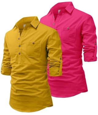 UNI VIBE Black Cotton Blend Men's Shirt Style Kurta ( Pack of 2 )