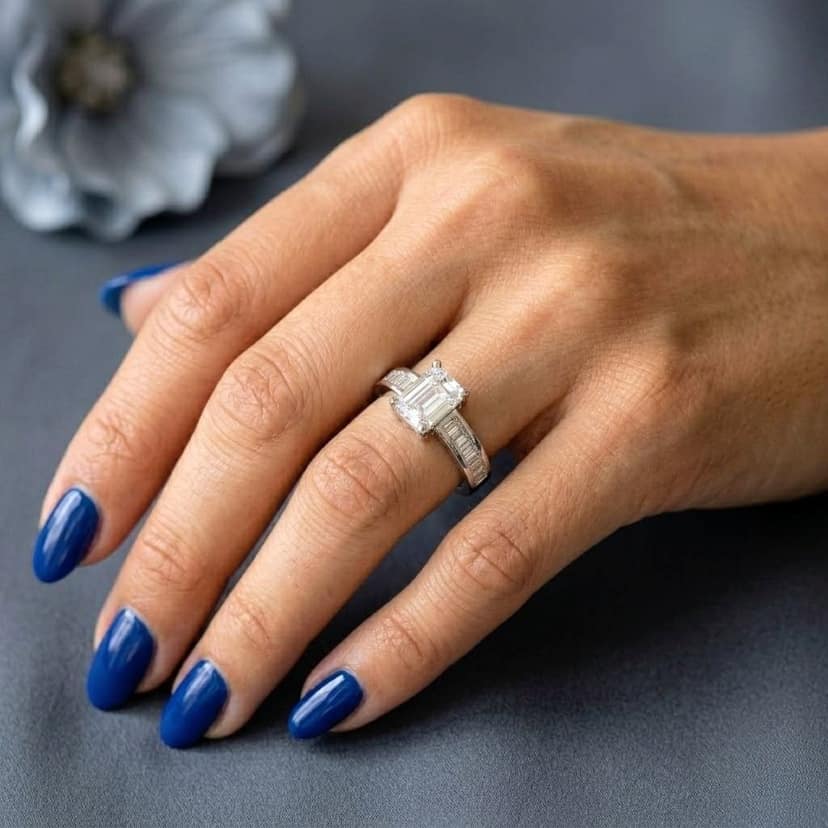 Xeeva Adjustable Emerald Cut American Diamond Silver Plated Ring view 3
