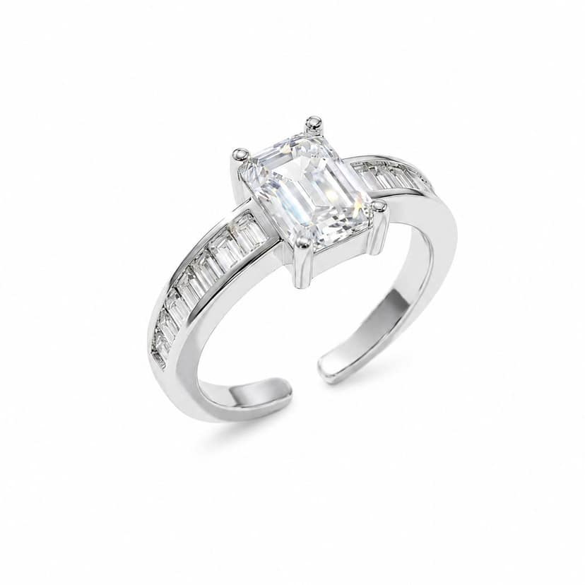 Xeeva Adjustable Emerald Cut American Diamond Silver Plated Ring view 8