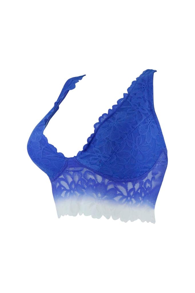 Sheluxe Women’s Floral Lace Longline Bralette with Deep V-Neck, Wire-Free Support, and Adjustable Straps for Everyday Comfort Blue view 3