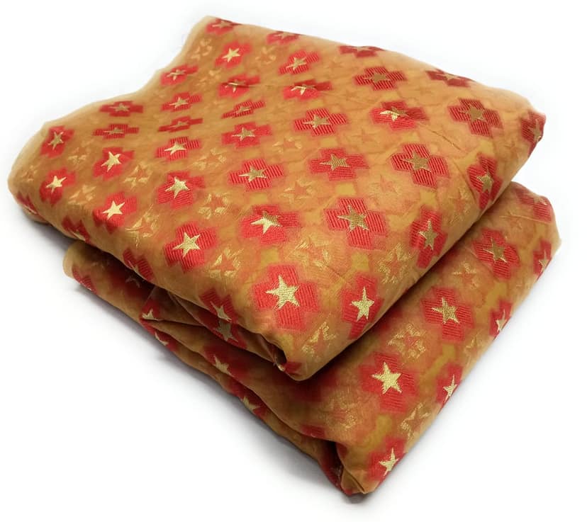 Women Chanderi Blend Cotton Banarasi Fabric - Golden With Jacquard Work | Perfect for Blouse, Ethnic Wear, Evening Gowns, and Home Decor view 3