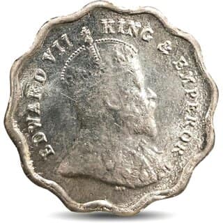 Half Anna 1908 Edward VII, British India old Fancy Coin Silver Plated Heritage view 2