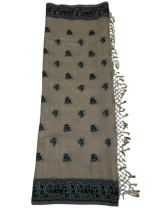 Saura Art Cotton Saree Cream Green Dancing Figure Buti