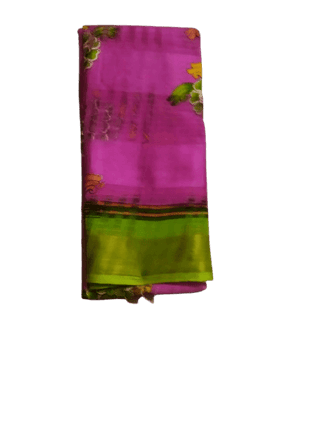 Pink Floral With Green Border Georgette Saree with Blouse Piece