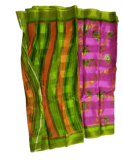 Pink Floral With Green Border Georgette Saree with Blouse Piece view 3