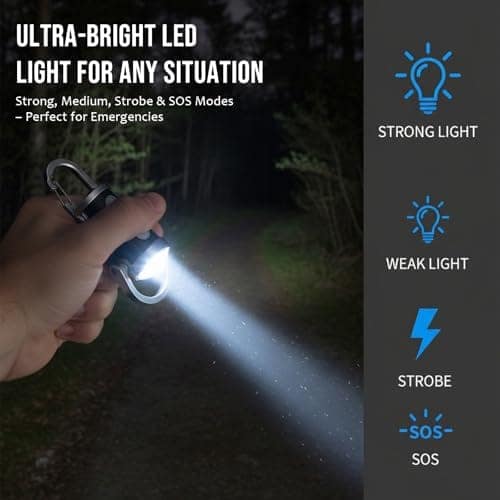 Super Bright Mini Keychain Flashlight, Professional Waterproof LED Rechargeable Pocket Light,High Lumens EDC Pocket Flashlight for Emergency Power Outdoor Hiking Camping (Black) [Energy Class A+++] view 3
