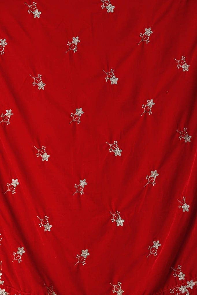 Garnet Velvet Dupatta from Amritsar with Embroidered Flowers and Sequins view 2
