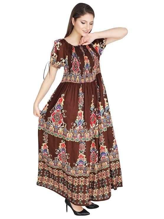 Attractive Printed Rayon Bobbin One Piece fit and Flare Dress in tie dye Pattern Comfy Trendy Night Gown Dress for Women view 3