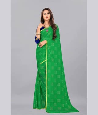 Rhey Chiffon Printed Saree With Unstitched Blouse Piece ( White )