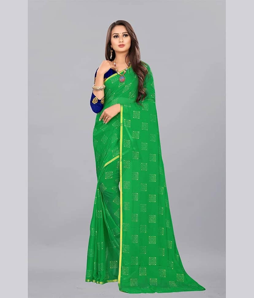 Rhey Chiffon Printed Saree With Unstitched Blouse Piece ( White )