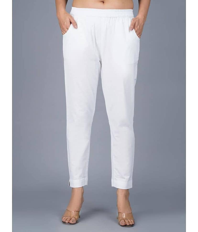 QuaClo - White Cotton Regular Women's Casual Pants ( Pack of 1 )