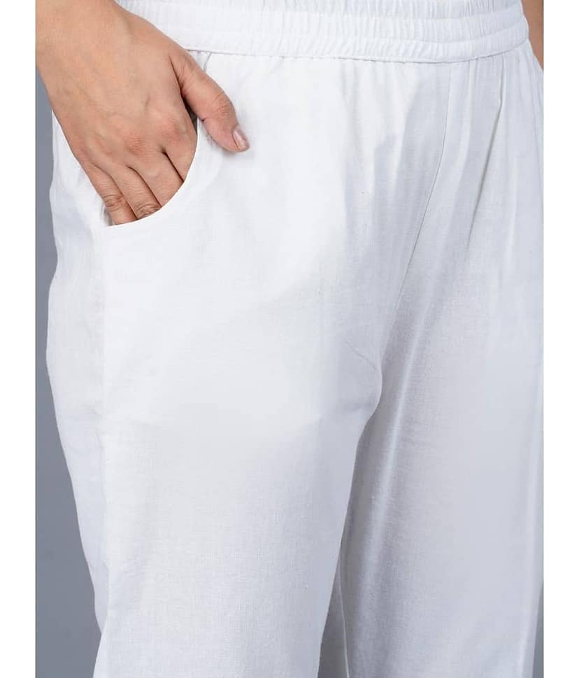 QuaClo - White Cotton Regular Women's Casual Pants ( Pack of 1 ) view 2