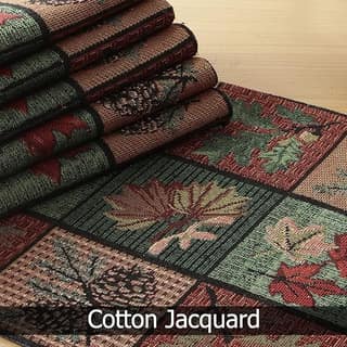 Cotton Jacquard Table Runner with Pine Cones and Fall Leaves
