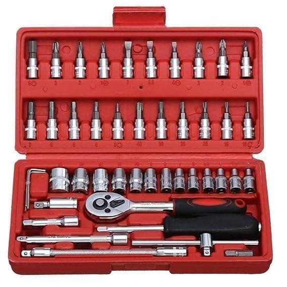 46-Piece Socket Wrench Tool Kit Set, 1/4-Inch Drive Ratchet with Metric Sockets & Screwdriver Bits, Portable Repair Tool Set for Home, Auto, DIY Maintenance