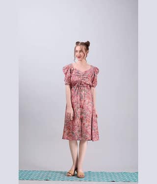Amarasha Women Crepe Printed Fit & Flare Dress ( Peach )