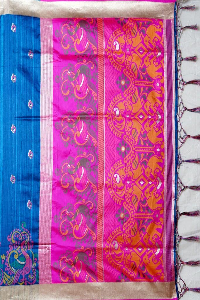 Navy Blue Tussar Silk Saree view 4