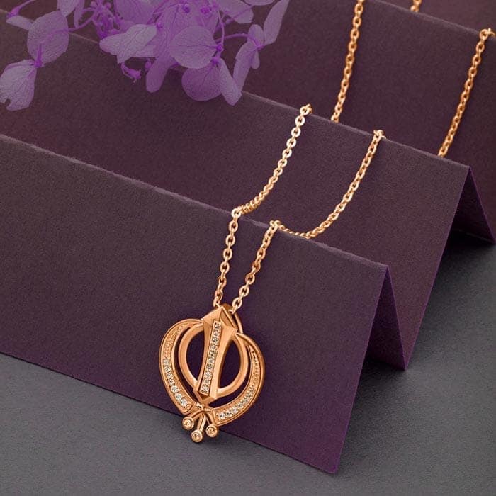 Rose Gold Khanda Pendant with Chain view 3