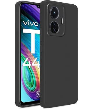 ZAMN - Black Silicon Plain Cases Compatible For Vivo T1 44W ( Pack of 1 )