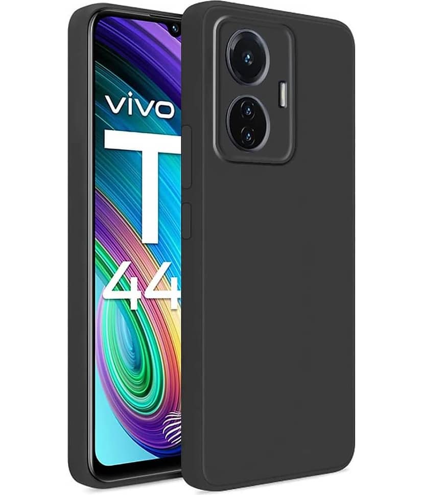 ZAMN - Black Silicon Plain Cases Compatible For Vivo T1 44W ( Pack of 1 )