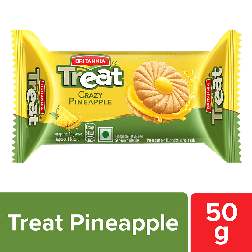 Britannia Treat Crazy Pineapple Cream Biscuit - Ready To Eat, 50 G