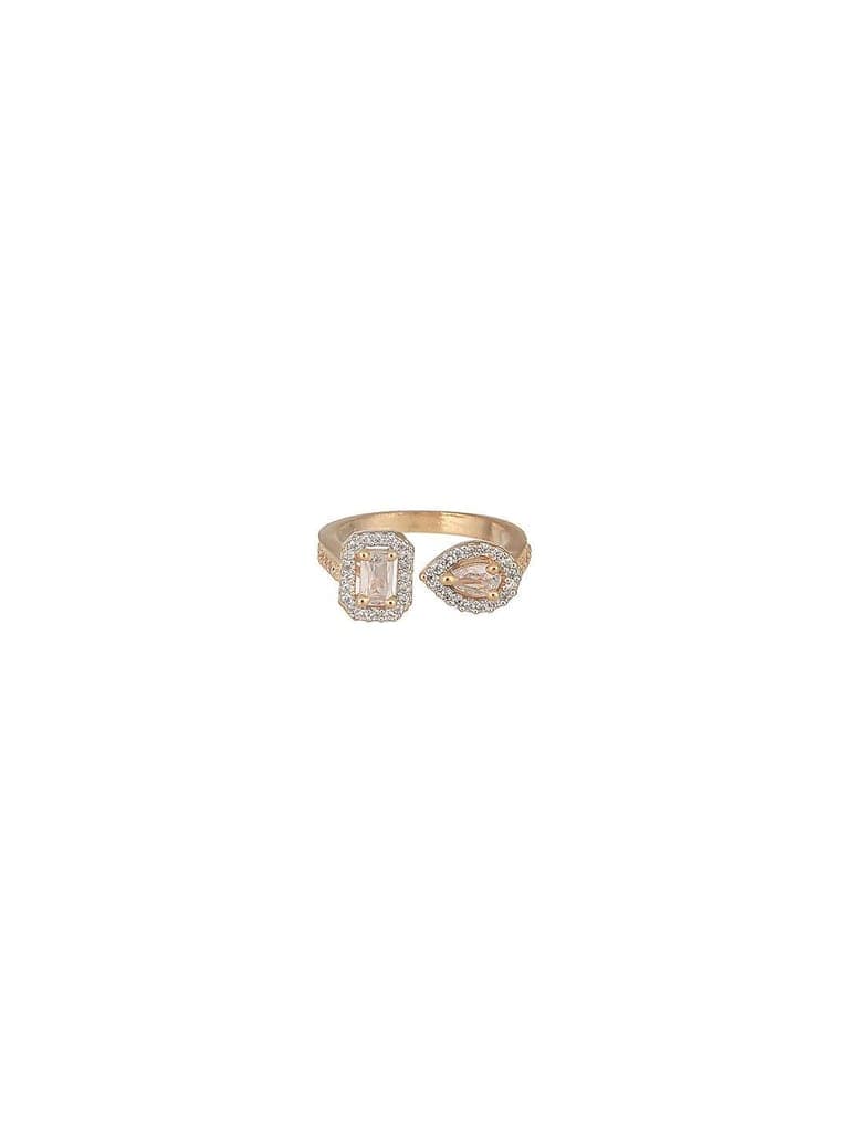 Gold Toned AD Studded Minimal Engagement Solitaire Finger Ring view 6